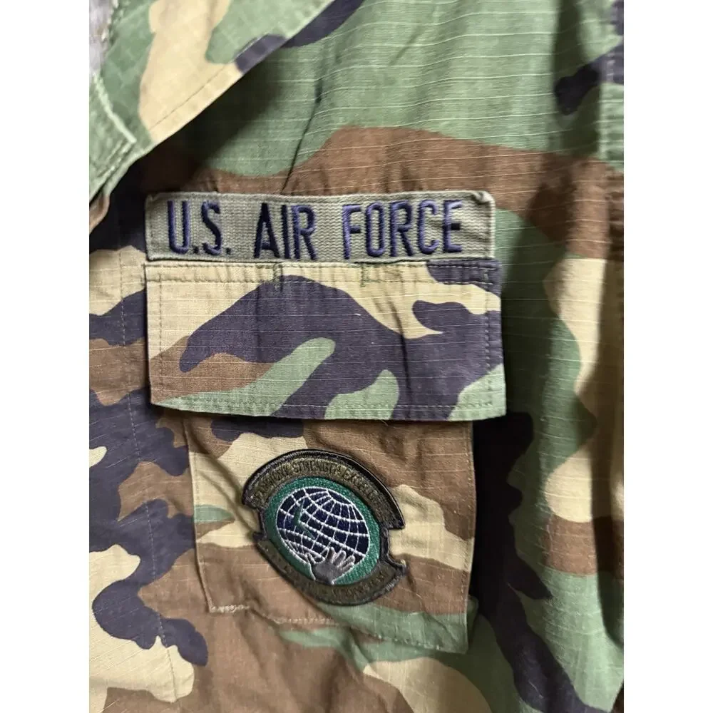 US Air Force Jacket Mens Small Short Woodland Camo Hot Weather Combat Patches